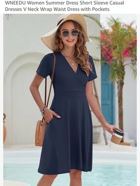 NWT Navy Short Sleeve V-Neck Wrap Dress with Pockets Size XXL